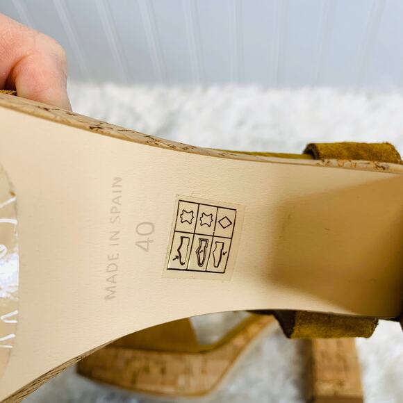 Free People Brook Suede Platform Heels Cork Sole Mustard Gold Camel Sz 40 - Picture 11 of 12